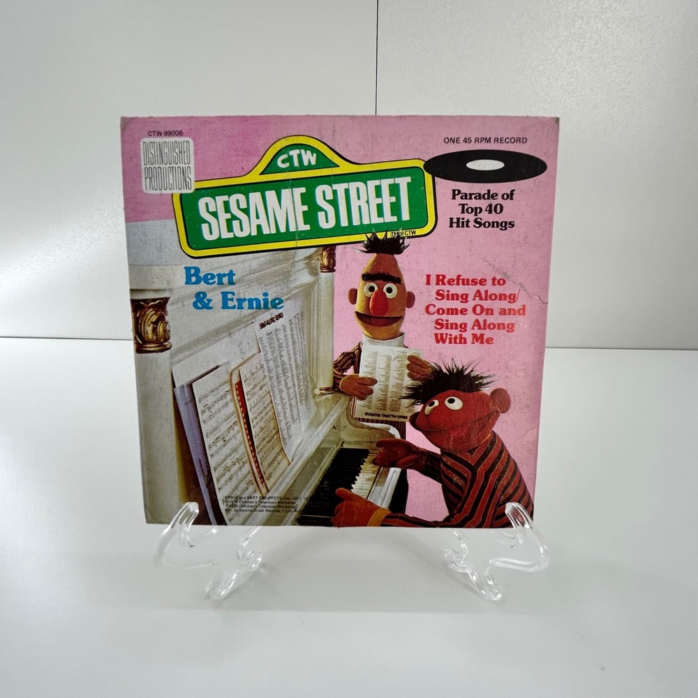 CTW Sesame Street Bert & Ernie "I‎ Refuse to Sing Along" 45 RPM Record 1976